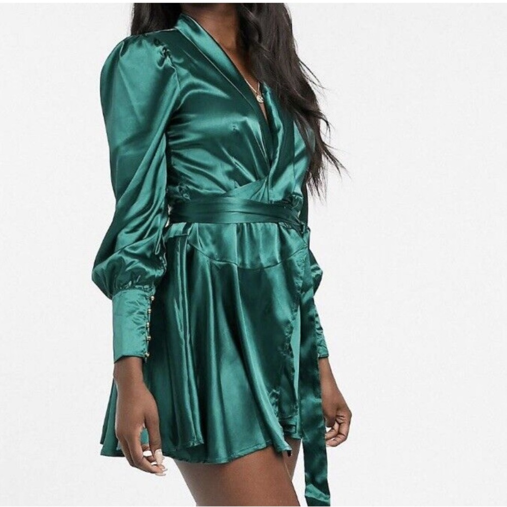 CLUB L LONDON Green Satin Women's wrap dress